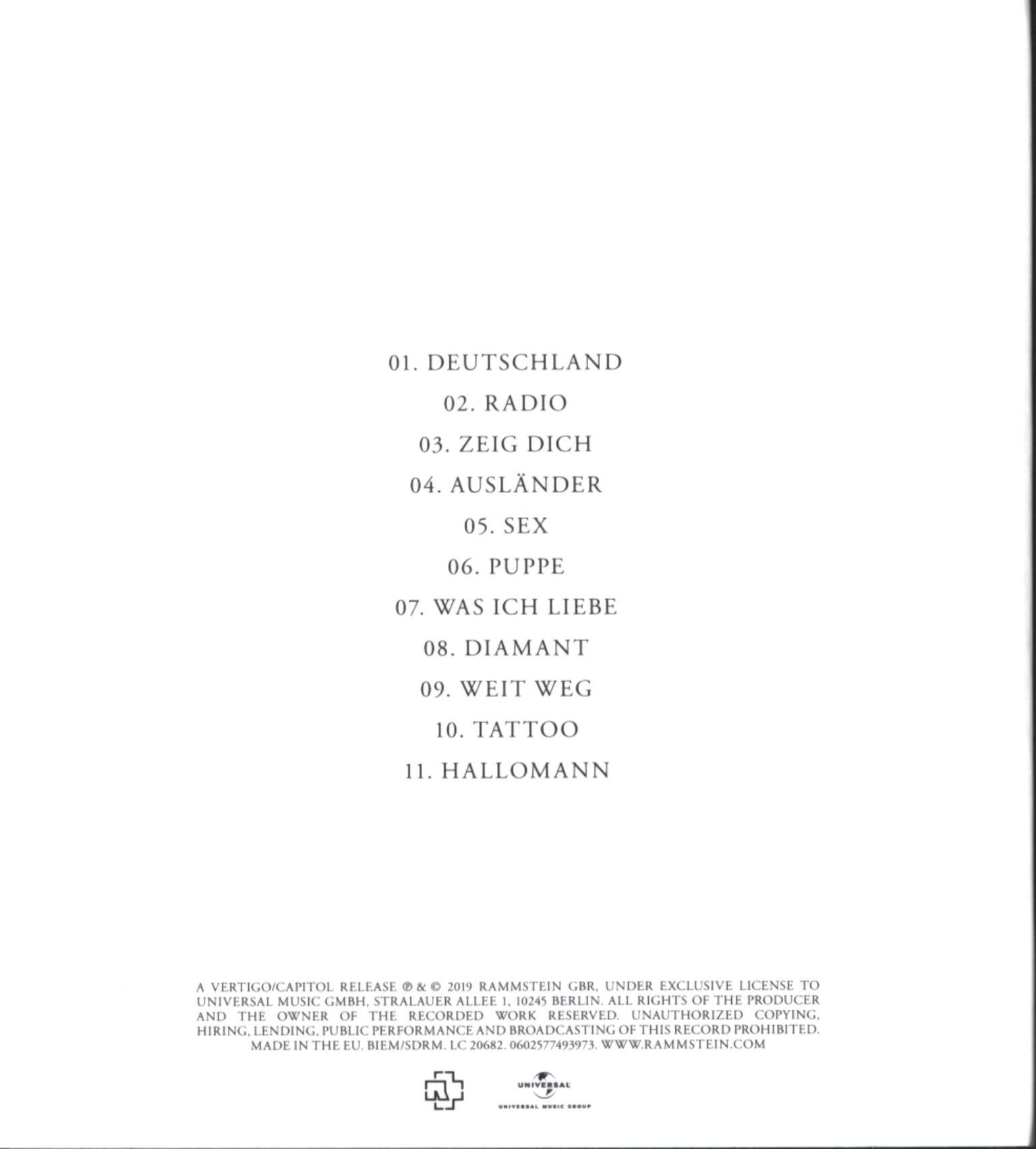Rammstein: Untitled, 1×CD