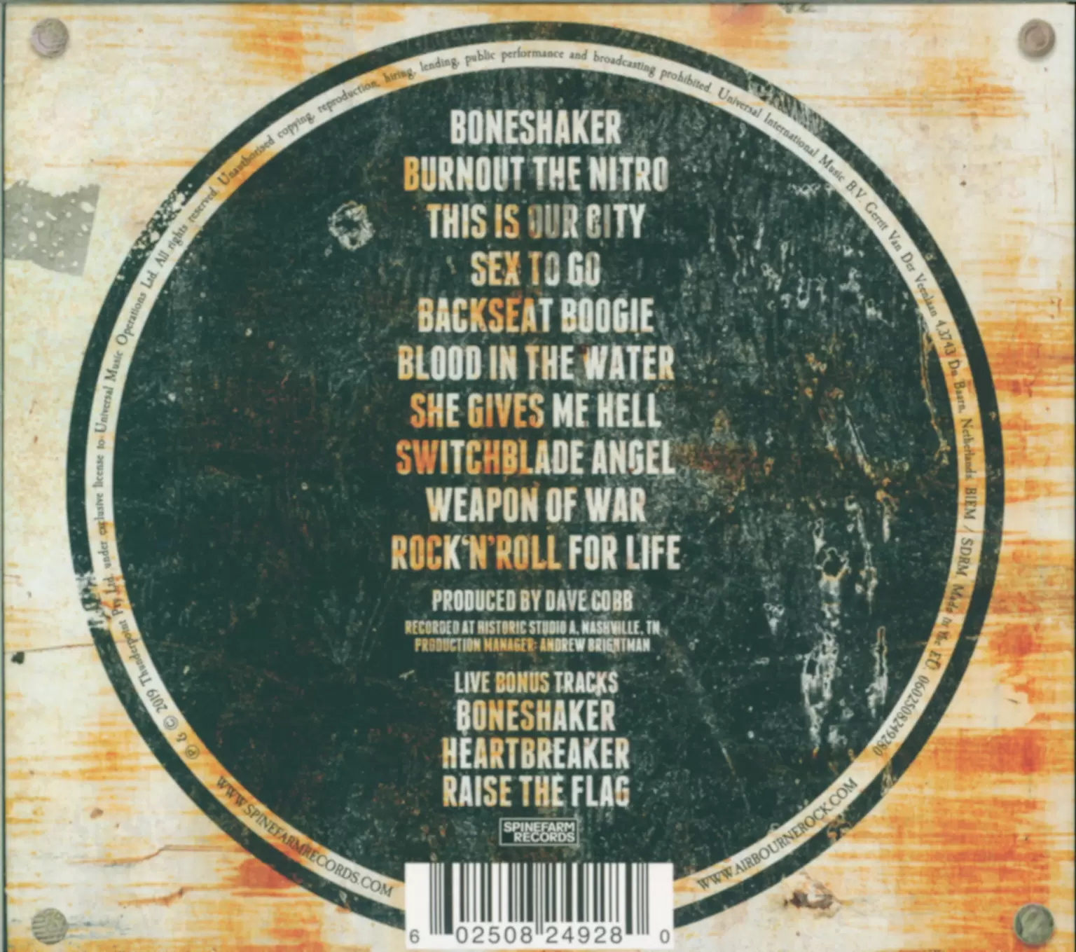 Airbourne: Boneshaker, 1×CD
