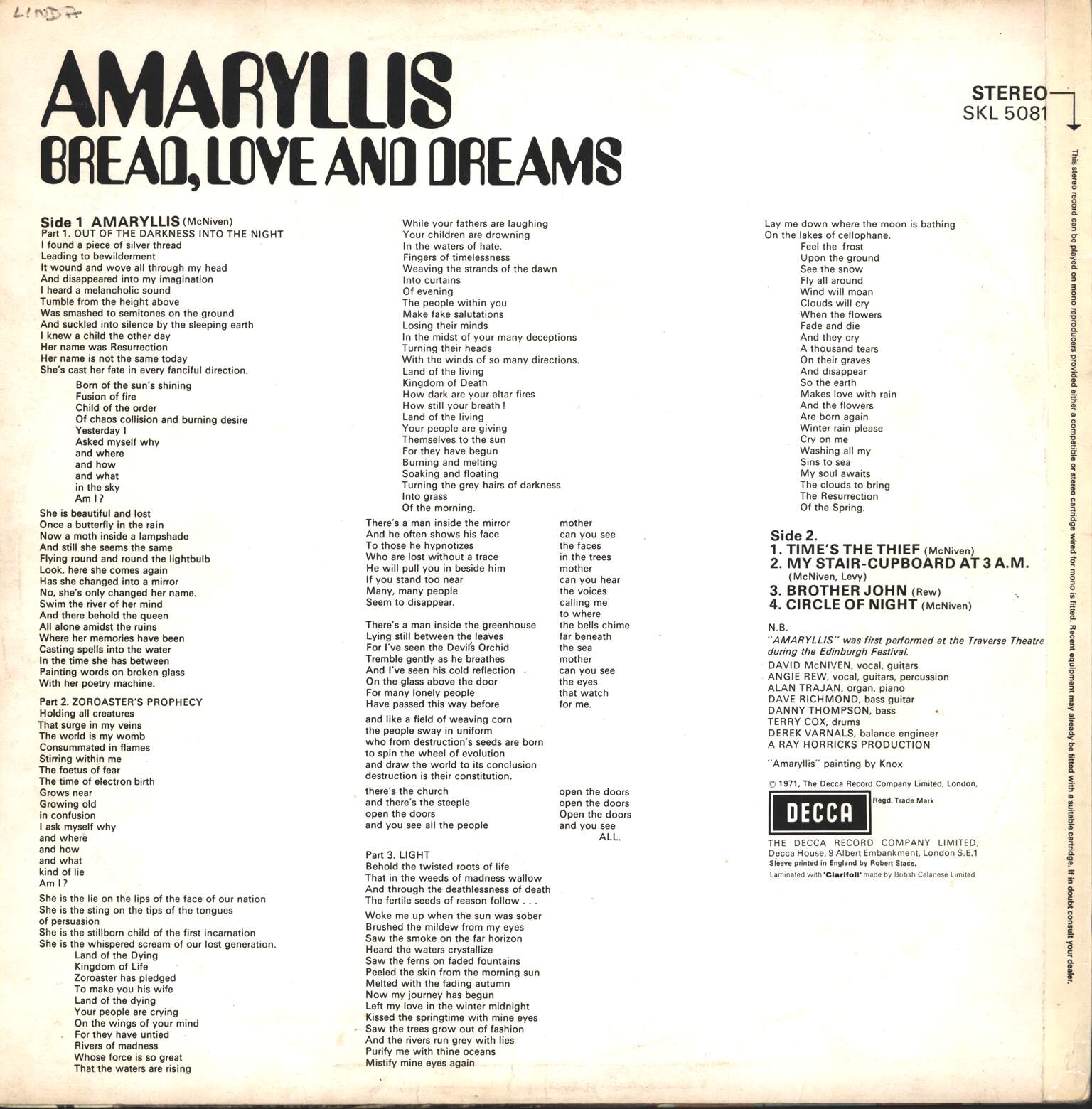 Bread Love And Dreams: Amaryllis, 1×LP (Vinyl)