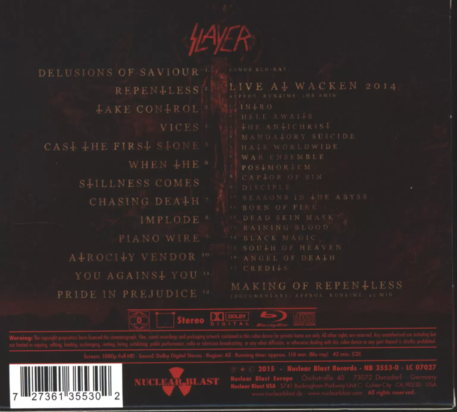 Slayer: Repentless, 1×CD, 1×Blu-ray Disc