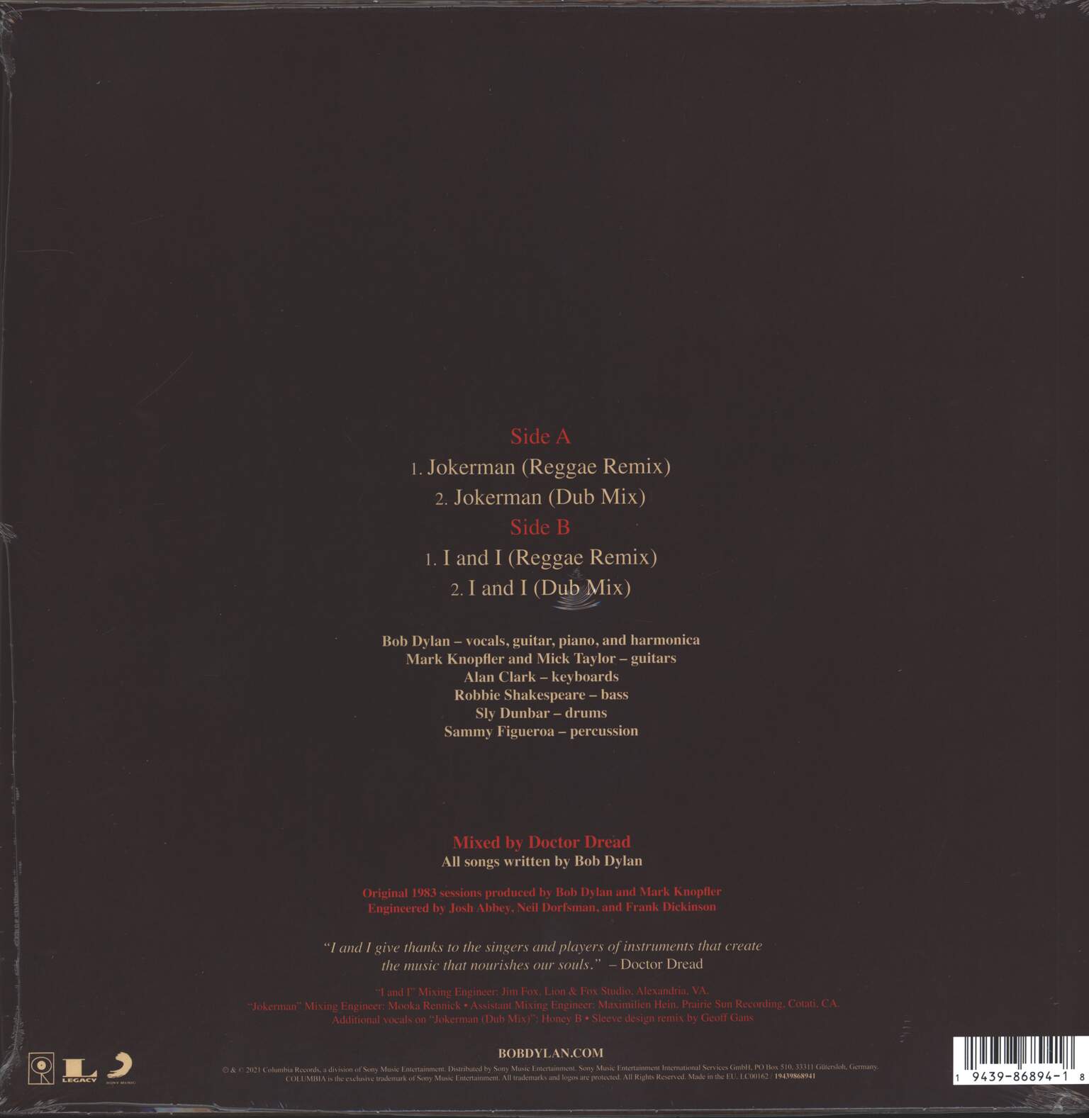 Bob Dylan: Jokerman / I And I (The Reggae Remix EP), 1×LP (Vinyl)