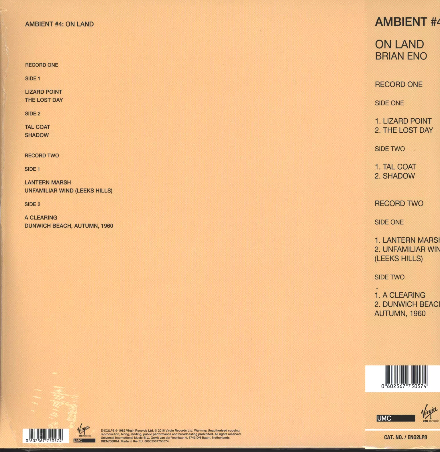 Brian Eno: Ambient 4 (On Land), 2×LP (Vinyl)