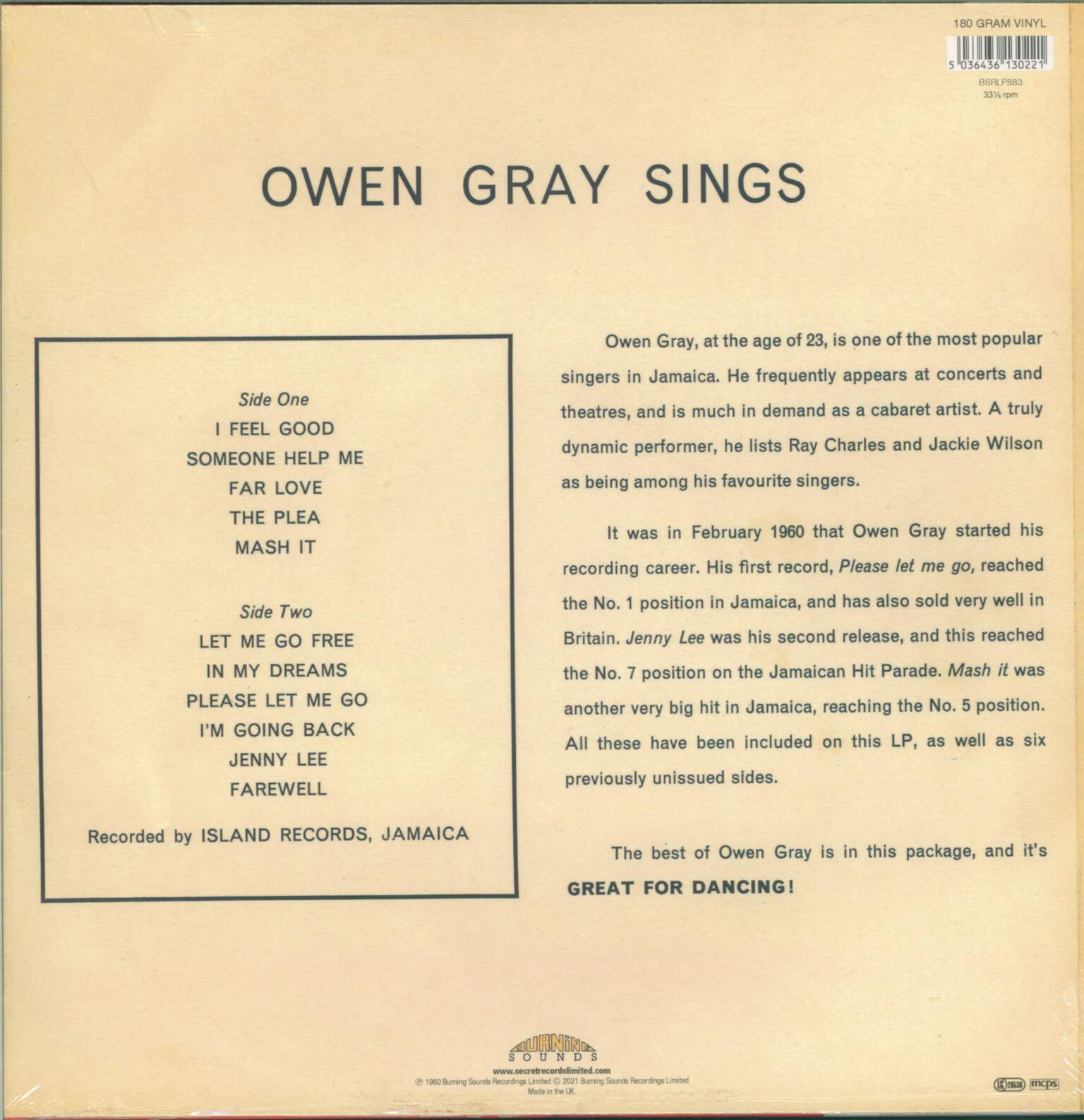 Owen Gray: Owen Gray Sings, 1×LP (Vinyl)
