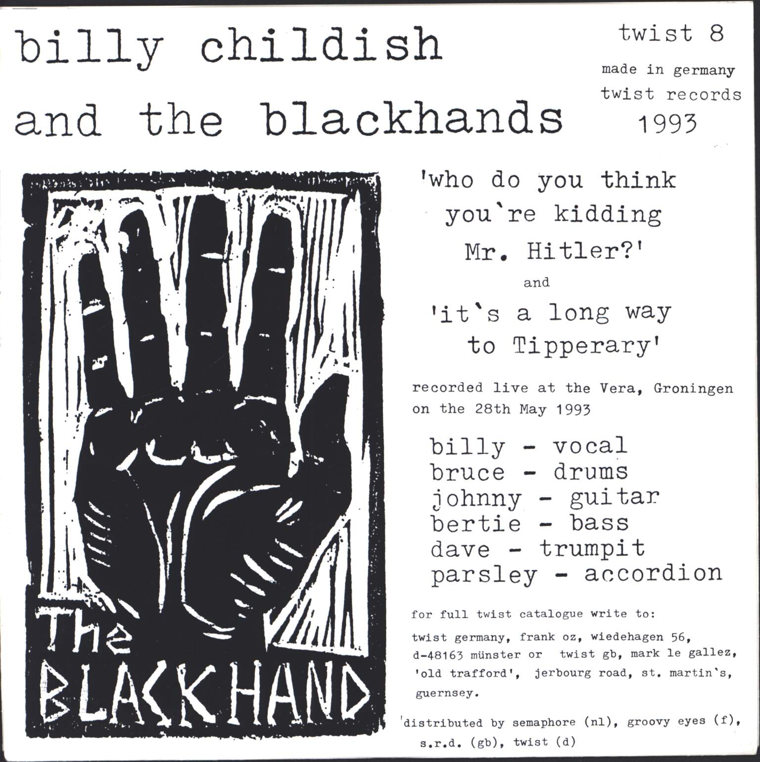 Billy Childish And The Blackhands: Who Do You Think You're Kidding Mr. Hitler?, 1×7" Single (Vinyl)