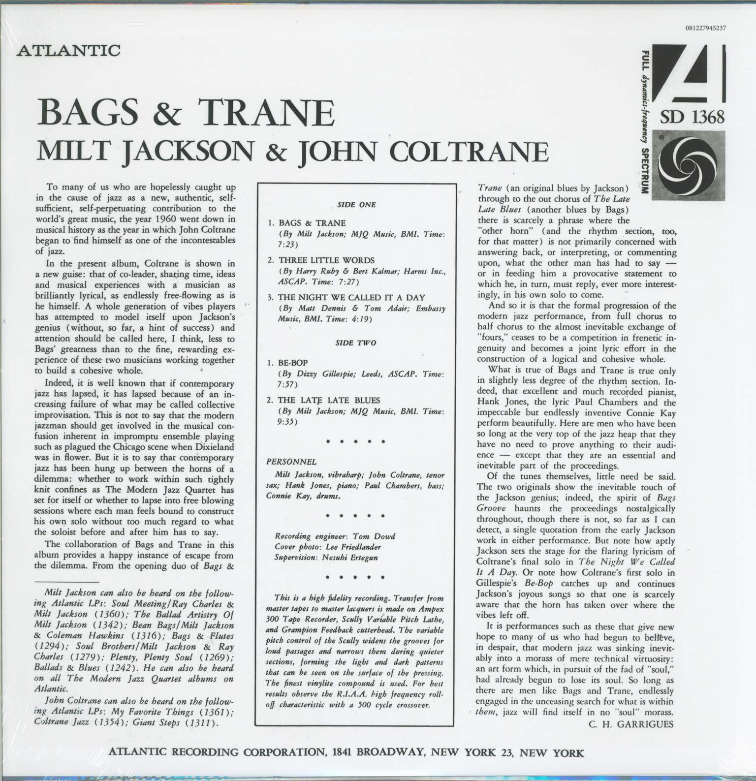 Milt Jackson: Bags & Trane, 1×LP (Vinyl)