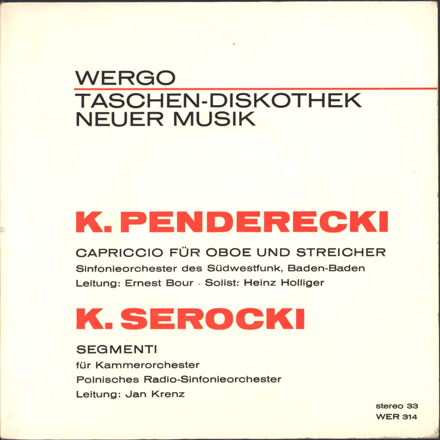 Krzysztof Penderecki: Capriccio Für Oboe Und Streicher / Segmenti, 1×7" Single (Vinyl)