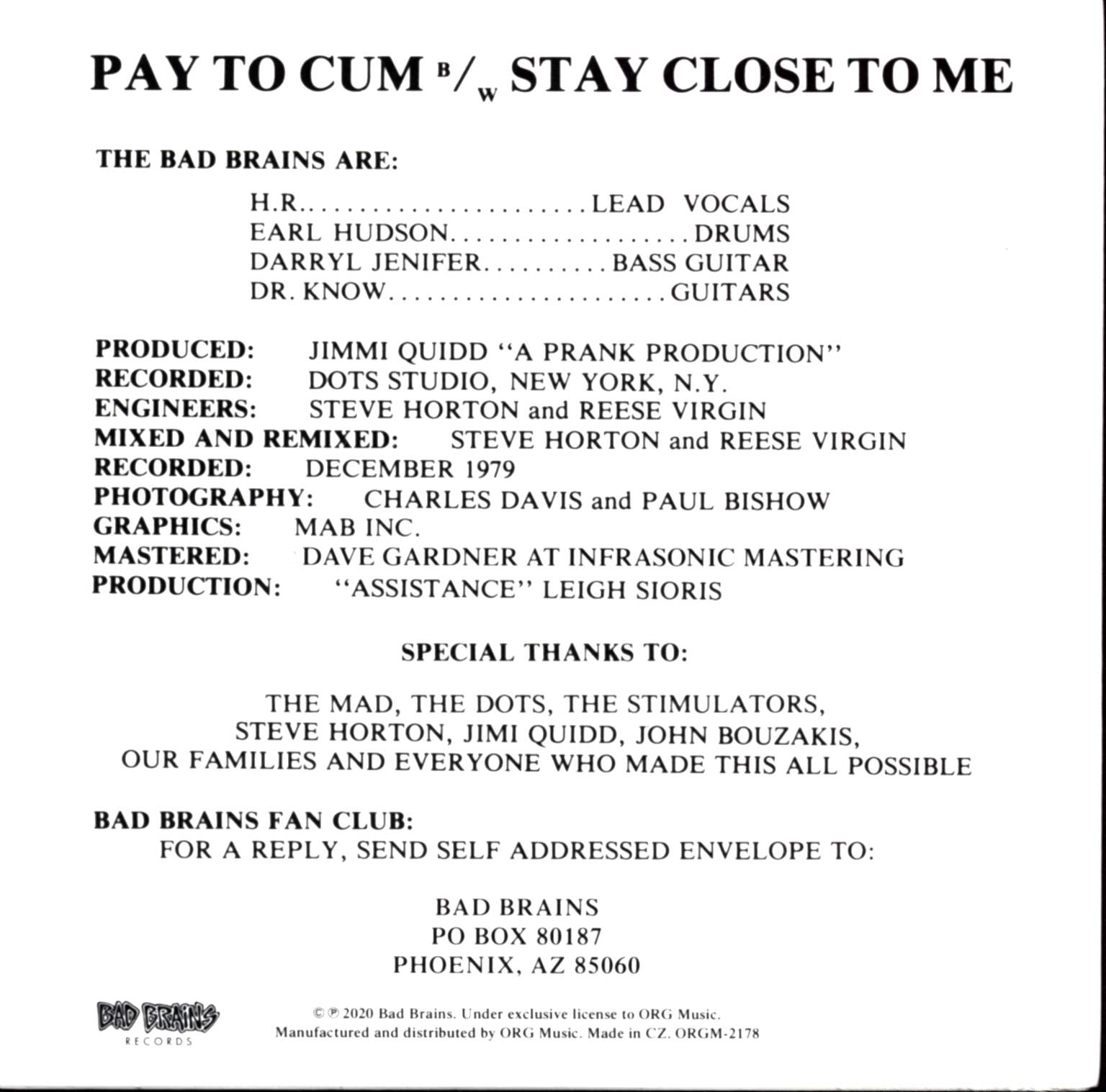 Bad Brains: Pay To Cum!, 1×7" Single (Vinyl)