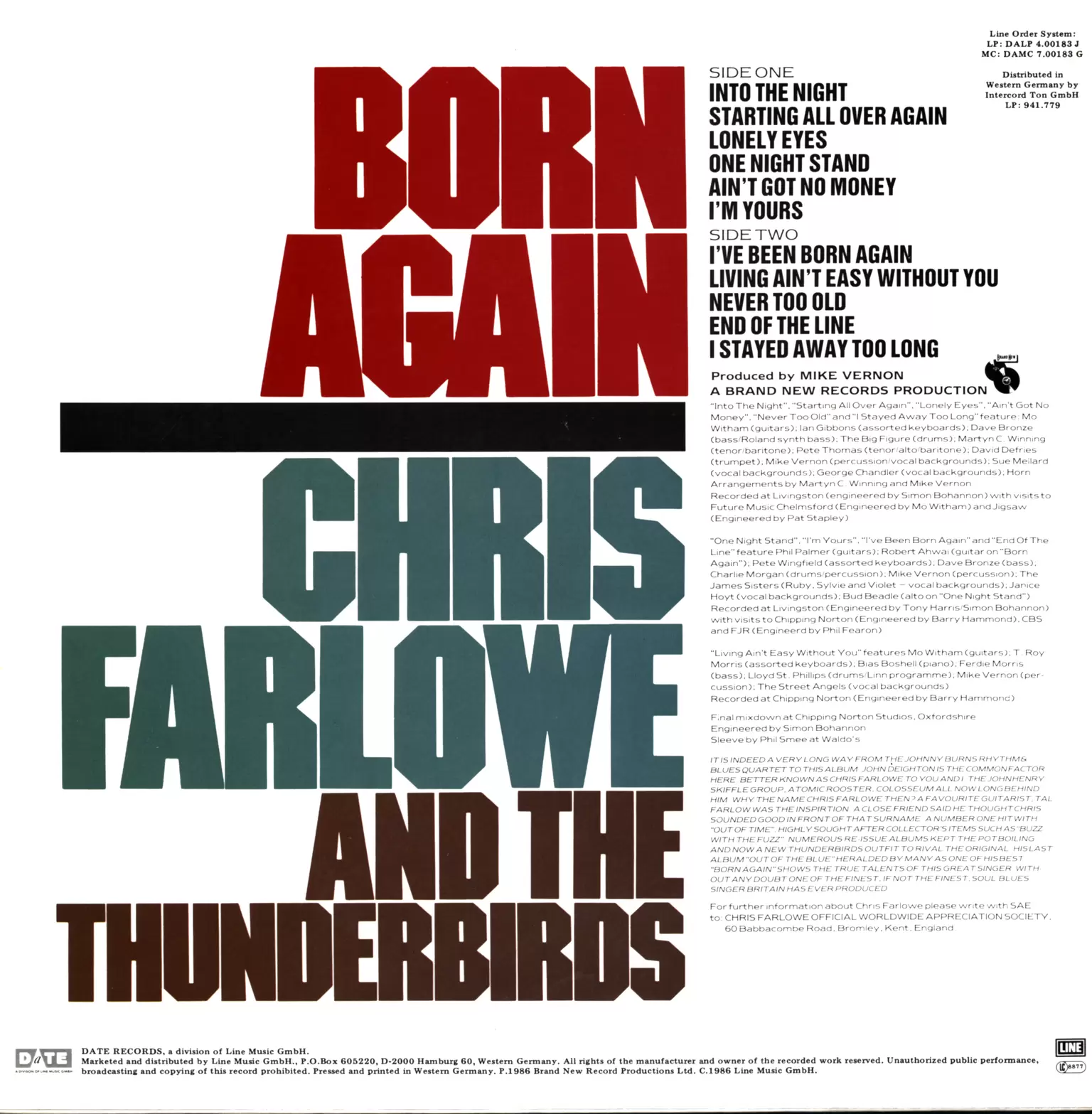 Chris Farlowe & The Thunderbirds: Born Again, 1×LP (Vinyl)