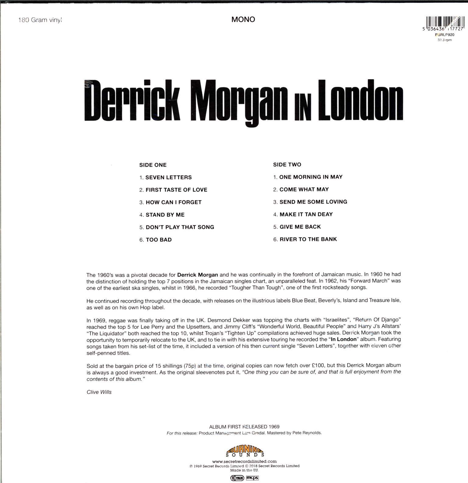 Derrick Morgan: Derrick Morgan In London, 1×LP (Vinyl)