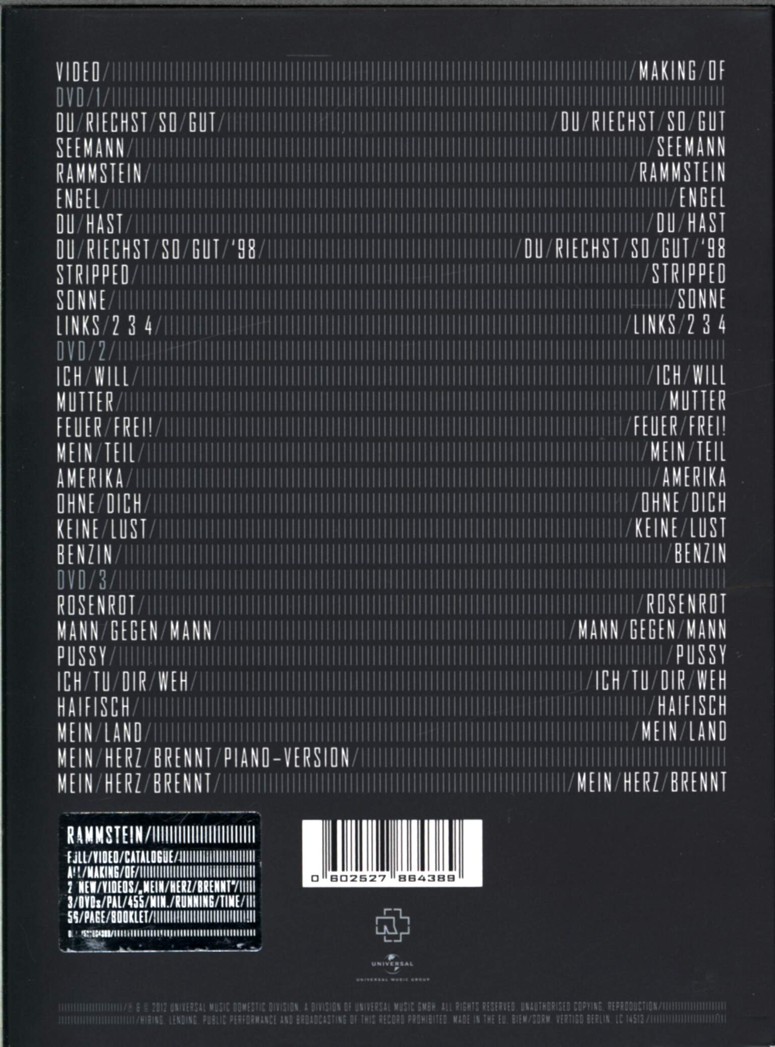 Rammstein: Videos 1995-2012, 3×DVD