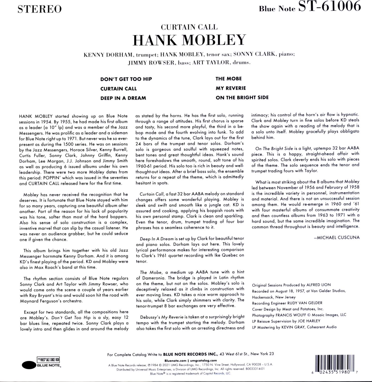 Hank Mobley: Curtain Call, 1×LP (Vinyl)