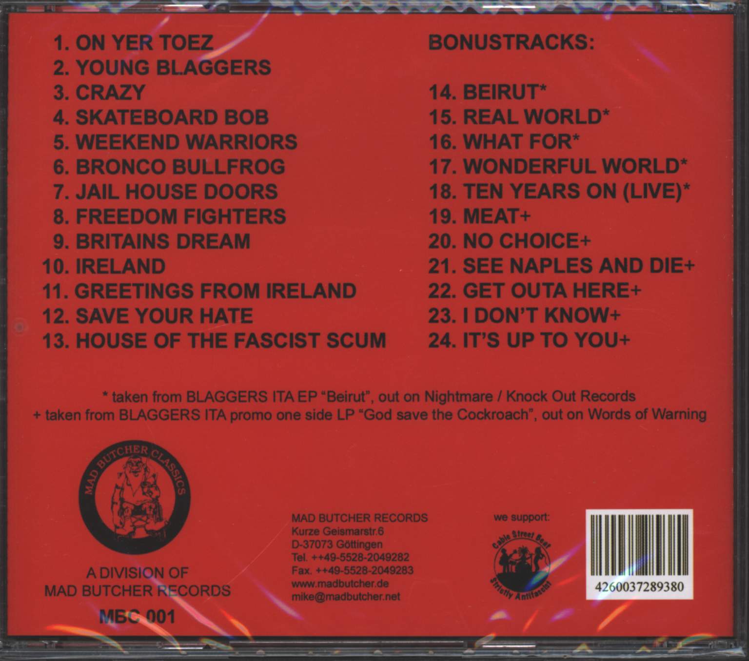 Blaggers: On Yer Toez, 1×CD