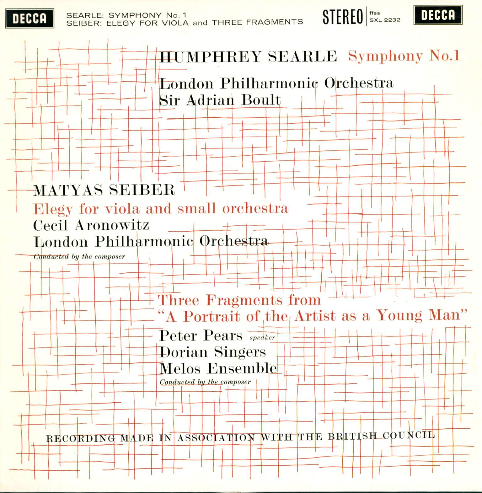 Humphrey Searle / Mátyás Seiber: Symphony No. 1 / Elegy For Viola And Small Orchestra / Three Fragments From "A Portrait Of The Artist As A Young Man"