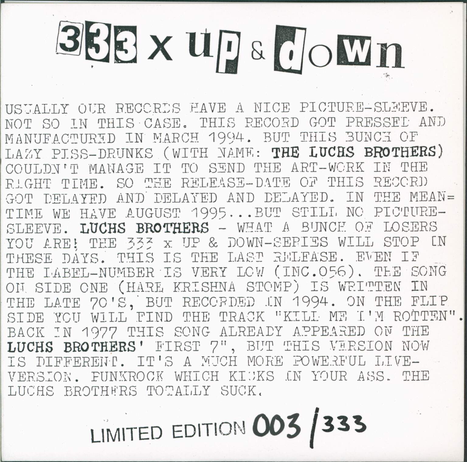 The Luchs Brothers: Hare Krishna Stomp
